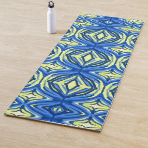 Wavy Blue and Yellow Kaleidoscope Yoga Mat