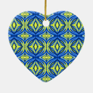 Wavy blue and yellow lines ceramic ornament