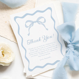 Wavy Blue Bow Tying the Knot Bridal Shower Thank You Card
