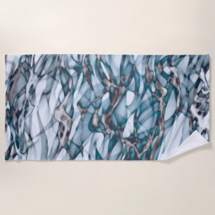 Wavy Blue Gold Abstract Art  Beach Towel