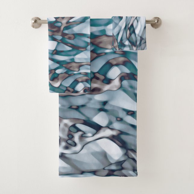 Wavy Blue Gold Abstract Art  Beach Towel (Insitu)
