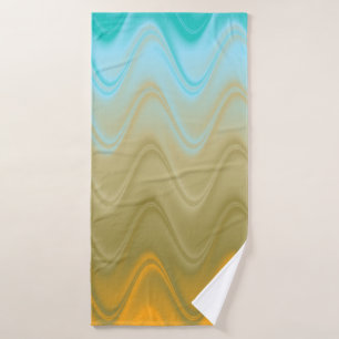 Wavy Blue Green Orange Abstract Bath Towel