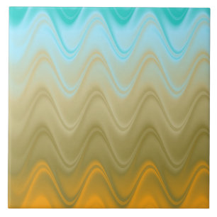 Wavy Blue Green Orange Abstract Ceramic Tile