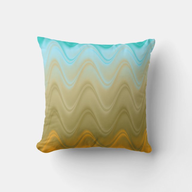 Wavy Blue Green Orange Abstract Cushion (Front)