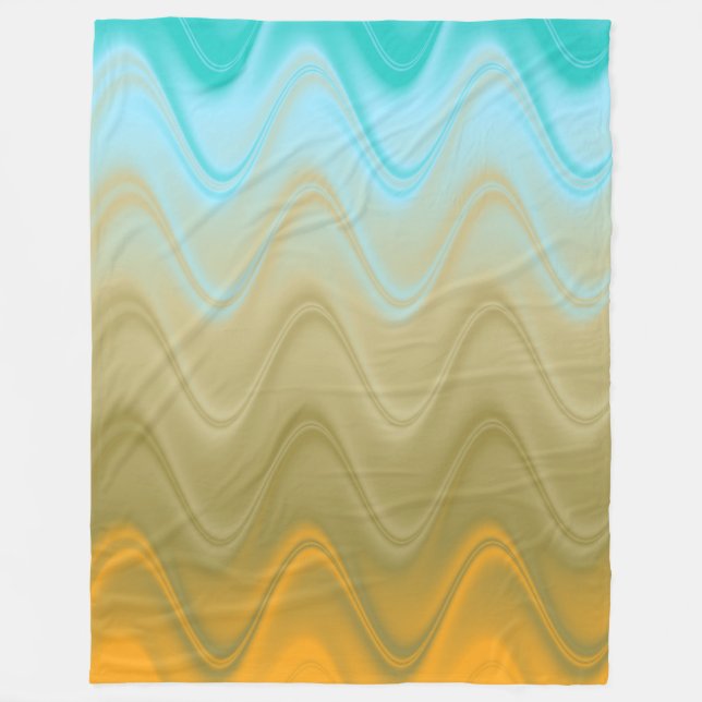 Wavy Blue Green Orange Abstract Fleece Blanket (Front)