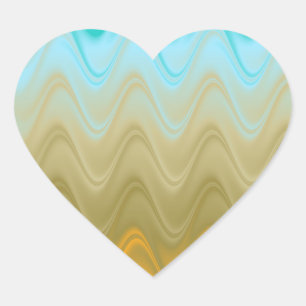 Wavy Blue Green Orange Abstract Heart Sticker