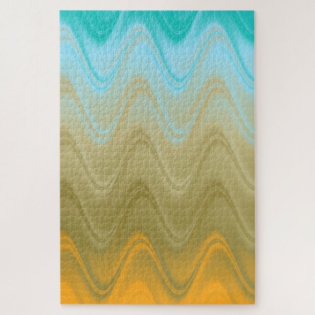 Wavy Blue Green Orange Abstract Jigsaw Puzzle (Vertical)