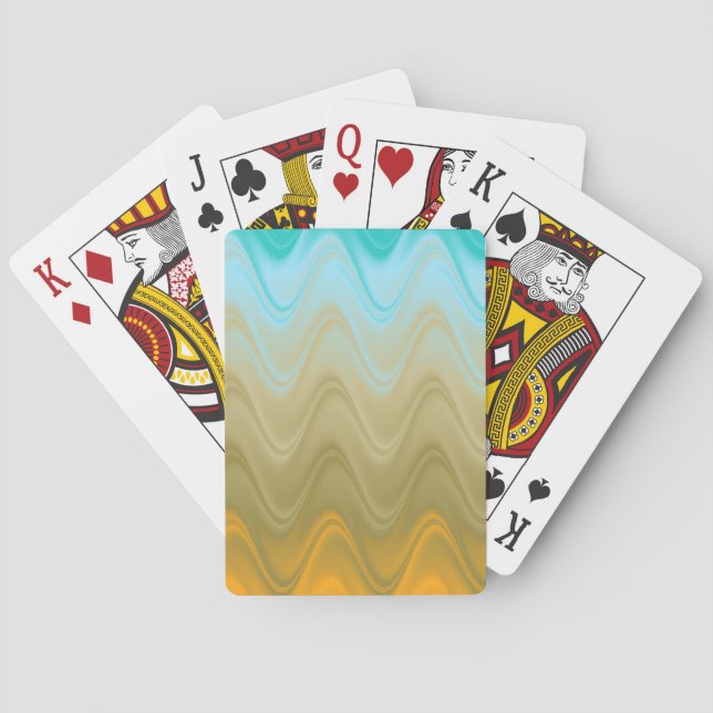 Wavy Blue Green Orange Abstract Playing Cards (Back)