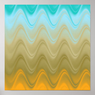Wavy Blue Green Orange Abstract Poster