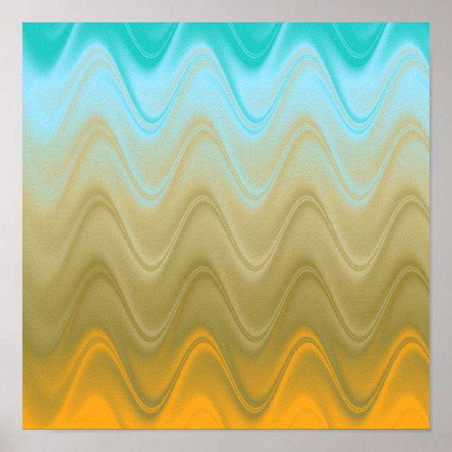 Wavy Blue Green Orange Abstract Poster (Front)