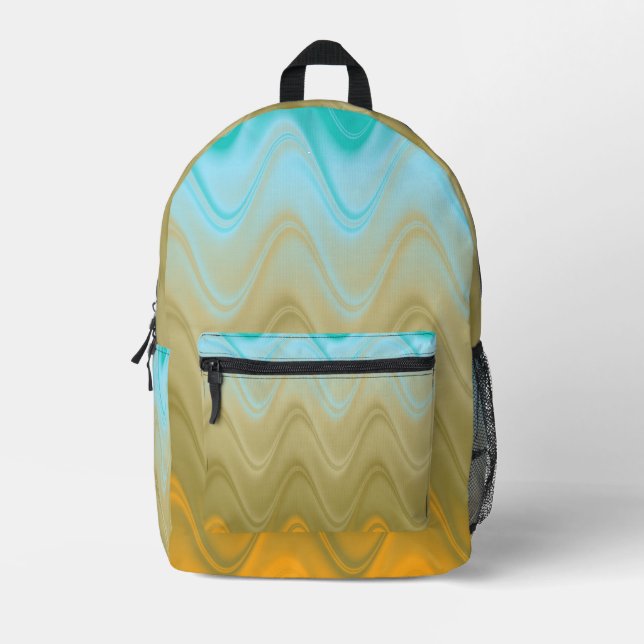 Wavy Blue Green Orange Abstract Printed Backpack (Front)