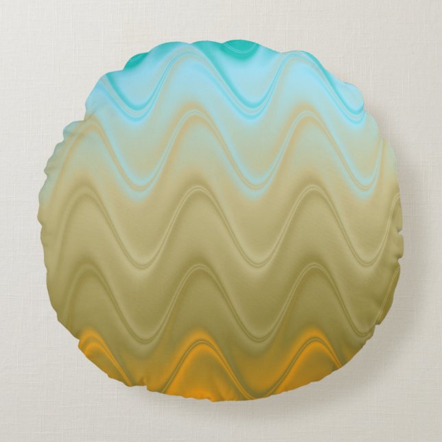 Wavy Blue Green Orange Abstract Round Cushion (Front)