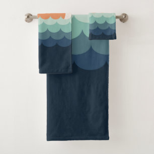 Wavy blue ocean at sunset bath towel set