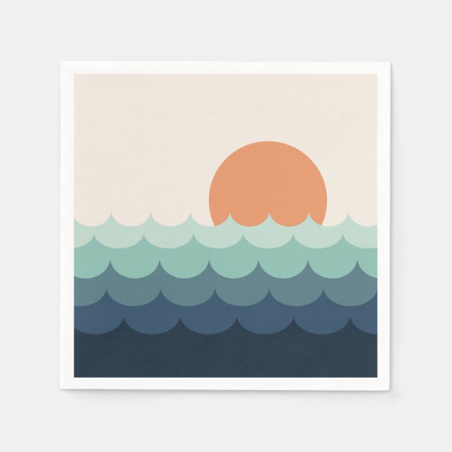 Wavy blue ocean at sunset napkin (Front)