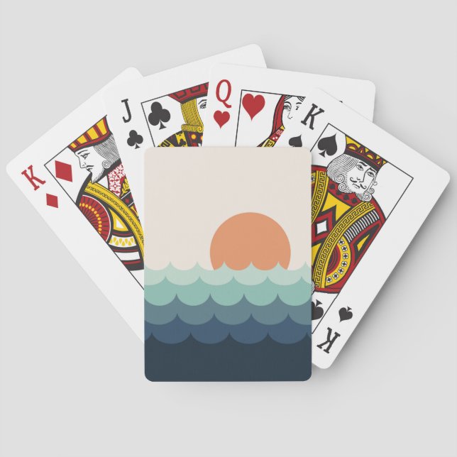 Wavy blue ocean at sunset playing cards (Back)