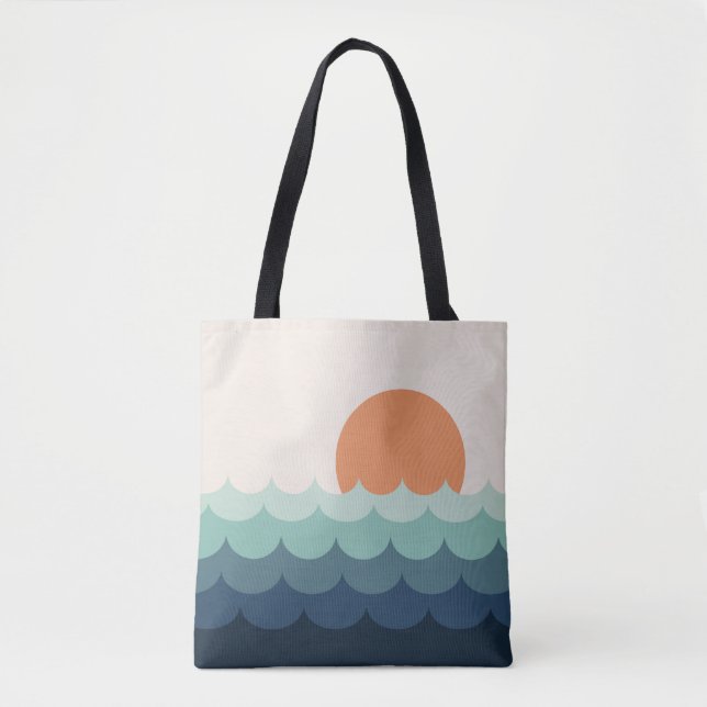 Wavy blue ocean at sunset tote bag (Front)