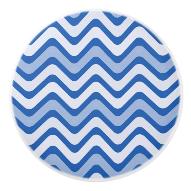 Wavy Blue Pattern Ceramic Knob (Front)