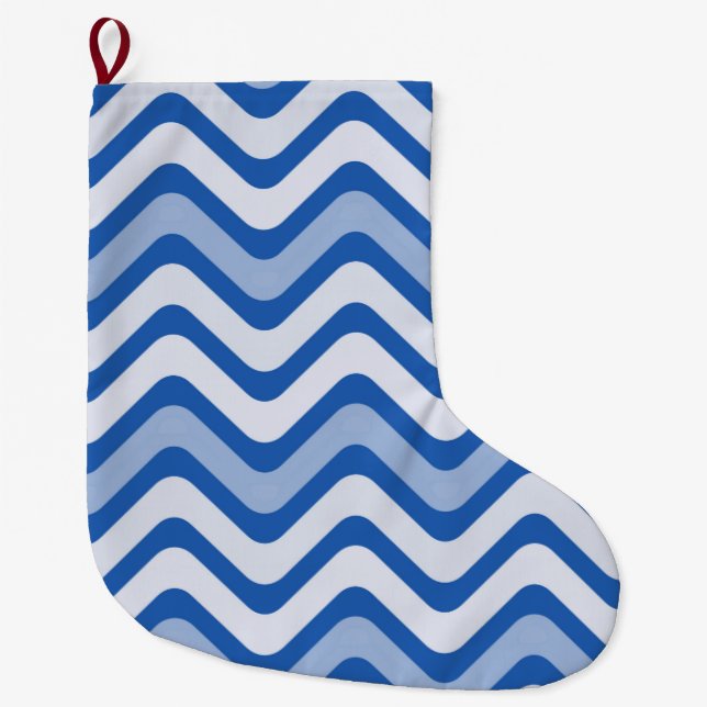 Wavy Blue Pattern Large Christmas Stocking (Front)