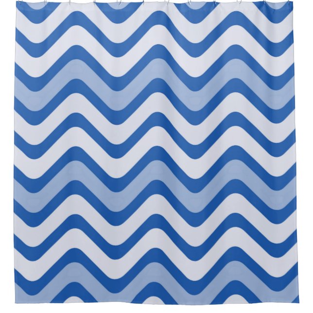 Wavy Blue Pattern Shower Curtain (Front)