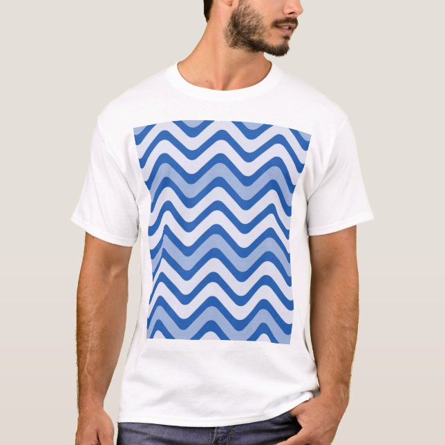 Wavy Blue Pattern T-Shirt (Front)