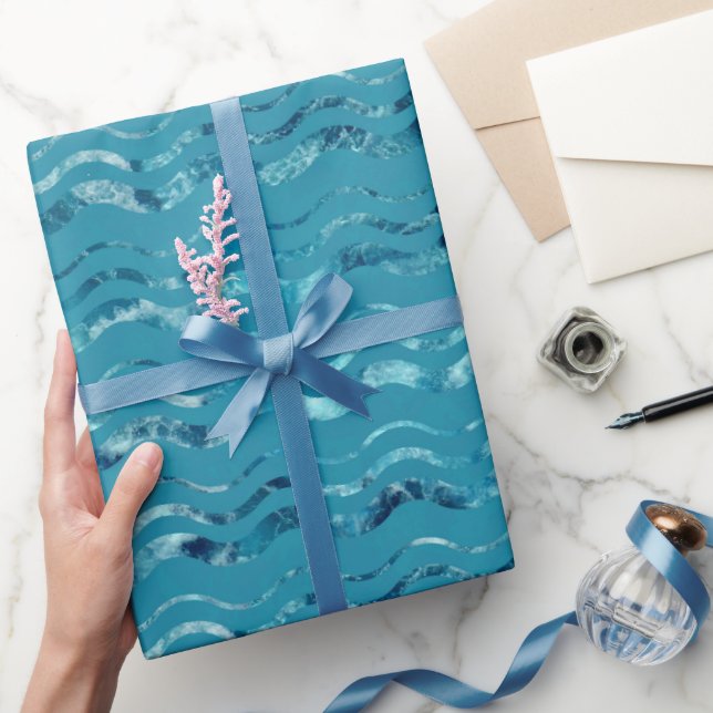 Wavy Blue Sea Pattern Wrapping Paper (Gifting)