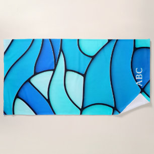 WAVY BLUE STAINED GLASS BEACH TOWEL