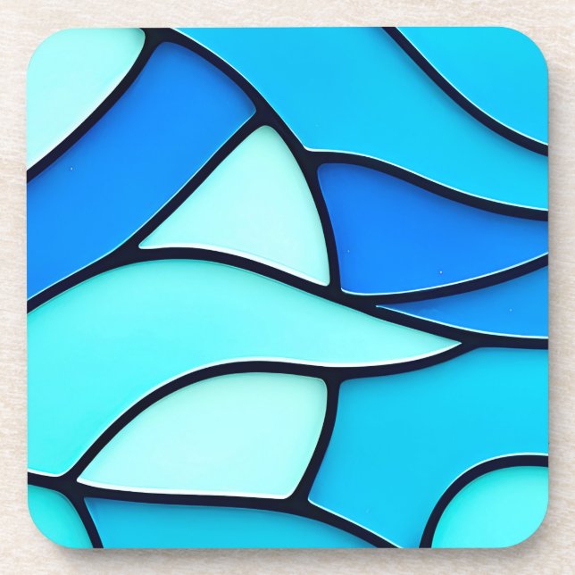 WAVY BLUE STAINED GLASS COASTER (Front)