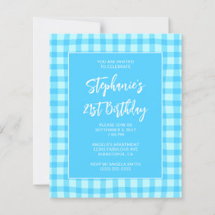 Wavy Blue Summer Gingham Bold 21st Birthday
