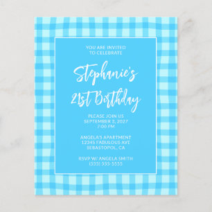 Wavy Blue Summer Gingham Bold 21st Birthday Flyer