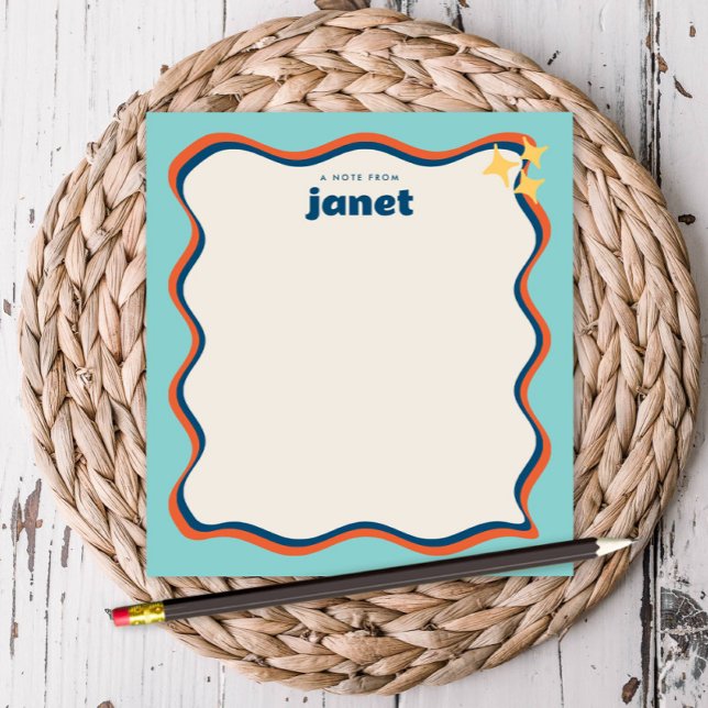 Wavy Border Blue and Orange Retro Personalised Notepad (Creator Uploaded)
