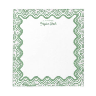 Wavy Border Green & White Toile Personalized Name Notepad