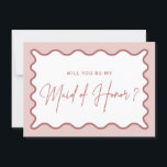 Wavy Border Maid of Honour Proposal Card<br><div class="desc">Designed to coordinate with our Wavy Border Collection, this modern maid of honour proposal card features the trendy & popular wavy border in pink colour on white background. If you want to catch your guest's attention with a pop of colour on your trendy invitation, this suite is perfect for you....</div>