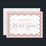 Wavy Border Maid of Honour Proposal Card<br><div class="desc">Designed to coordinate with our Wavy Border Collection, this modern maid of honour proposal card features the trendy & popular wavy border in pink colour on white background. If you want to catch your guest's attention with a pop of colour on your trendy invitation, this suite is perfect for you....</div>