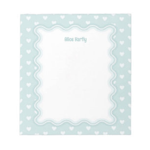 Wavy Border Mint Blue Love Heart Personalized Notepad