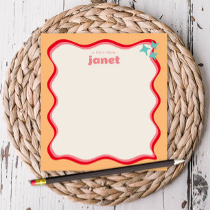 Wavy Border Pink and Orange Retro Personalised Notepad