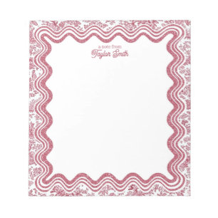 Wavy Border Red & White Toile Personalized Name Notepad