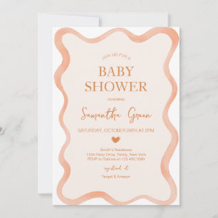 Wavy Border Rustic Orange Baby Shower Invitation