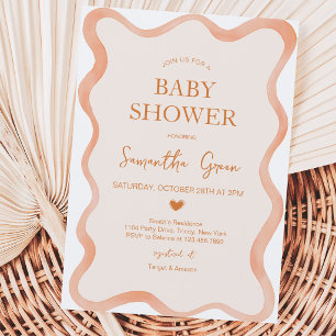 Wavy Border Rustic Orange Baby Shower Invitation