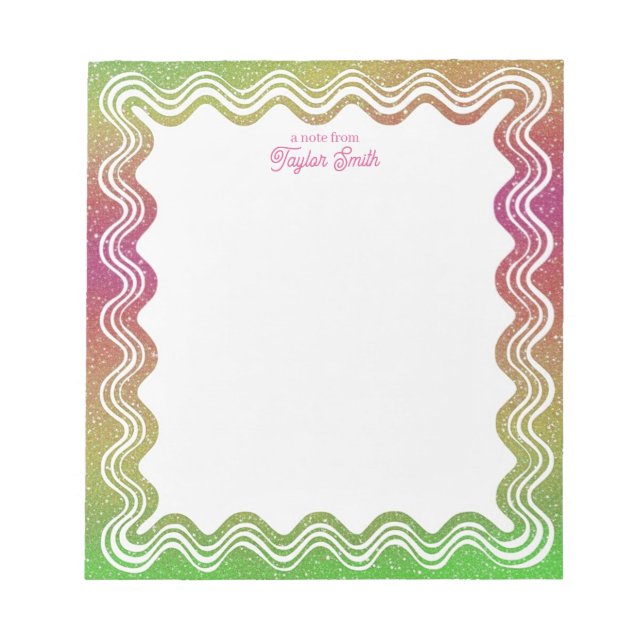 Wavy Border Tropical Ombre Personalized Name Notepad (Front)