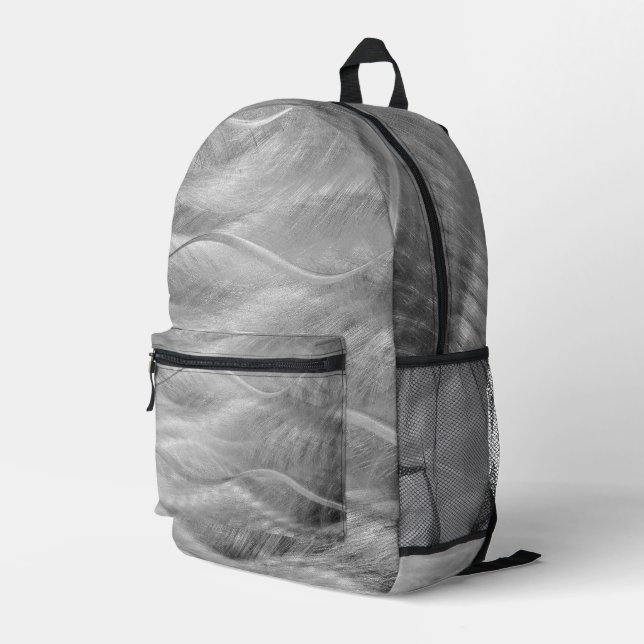 Wavy Brushed Steel Abstract Printed Backpack (Back Corner Right)
