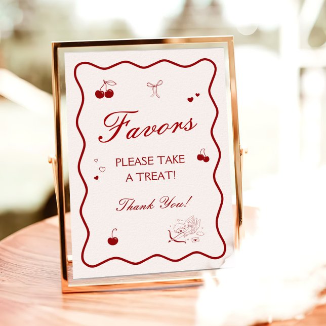 Wavy Burgundy Cherry Bridal Shower Favor Poster (Creator Uploaded)