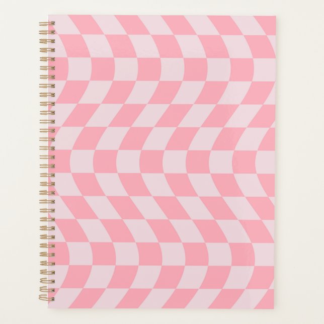 Wavy Check Retro Chequerboard Pink Lilac Chequered Planner (Front)