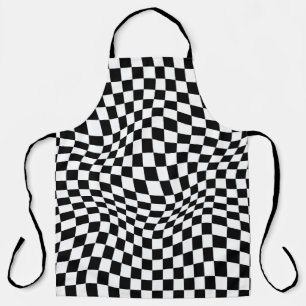 Wavy Checkered Black White Checkerboard Apron