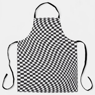 Wavy Checkered Black White Checkerboard Pattern Apron