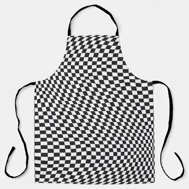 Wavy Checkered Black White Checkerboard Pattern Apron (Front)
