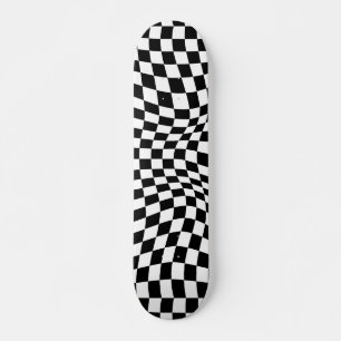 Wavy Checkered Black White Checkerboard Skateboard