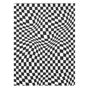 Wavy Checkered Black White Checkerboard Tablecloth