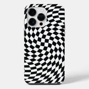 Wavy Chequered Black and White Optical Illusion iPhone 14 Pro Max Case