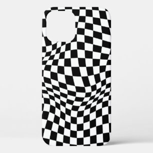 Wavy Chequered Black White Chequerboard iPhone 12 Case