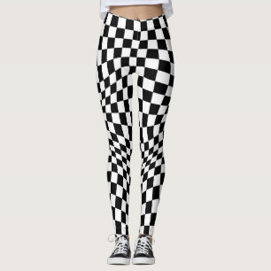 Wavy Chequered Black White Chequerboard Leggings